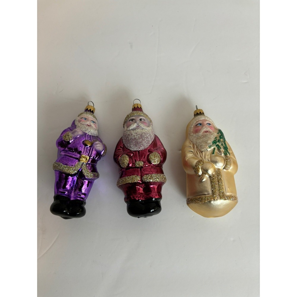 Vintage Lot of‎ 3 Glass Christmas Ornaments - Santa Claus 5"